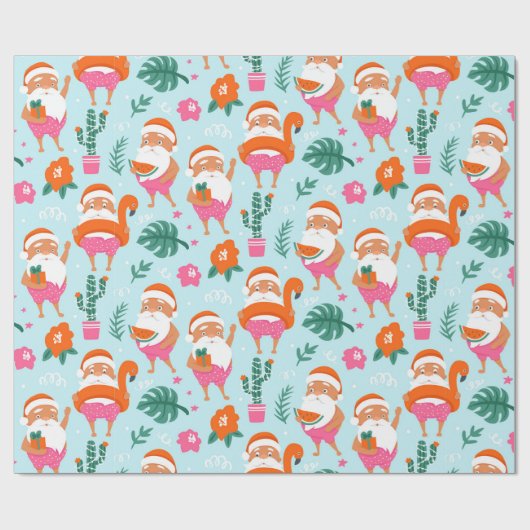 Kerstmis: Tropische strand die de kerstman zwemmen Cadeaupapier (Vlak)