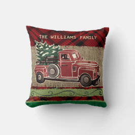 Kerstmis  Truck Red Pset Faux Burlap Kussen