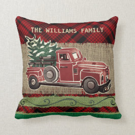 Kerstmis  Truck Red Pset Faux Burlap Kussen