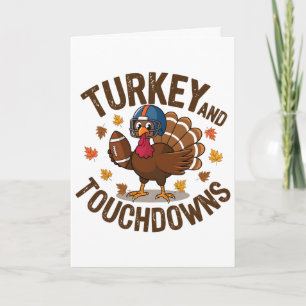 Kerstmis Turkije En Touchdowns Voetbal Speler 4 Kaart