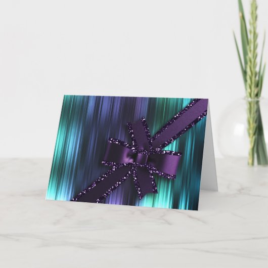 Kerstmis Turquoise Teal Paars Streep met Glitteren Feestdagen Kaart (Voorkant)