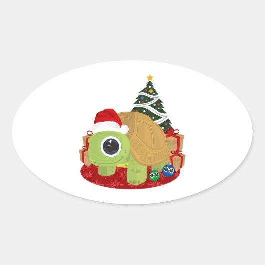 Kerstmis - Turtle Ovale Sticker (Voorkant)
