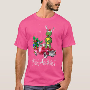 Kerstmis Turtle rit rode vrachtwagen T-shirt