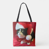 Kerstmis Tuxedo Kat in Kerstman Hoed Tote Bag (Achterkant)
