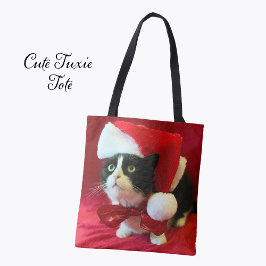Kerstmis Tuxedo Kat in Kerstman Hoed Tote Bag