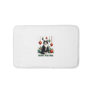 Kerstmis Tuxedo Kat met Kerstversiering Merry Badmat