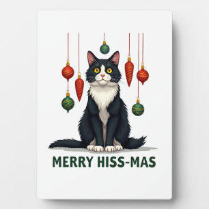 Kerstmis Tuxedo Kat met Kerstversiering Vrolijk Fotoplaat