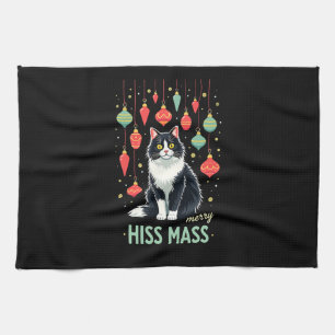 Kerstmis Tuxedo Kat met Kerstversiering Vrolijk Theedoek
