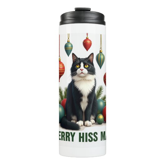 Kerstmis Tuxedo Kat met Kerstversiering Vrolijk Thermosbeker (Voorkant)