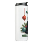 Kerstmis Tuxedo Kat met Kerstversiering Vrolijk Thermosbeker (Gedraaid links)