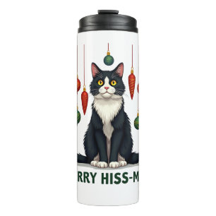 Kerstmis Tuxedo Kat met Kerstversiering Vrolijk Thermosbeker