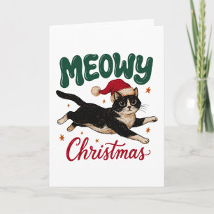 Kerstmis Tuxedo Kat Springend Met Hoed Kaart