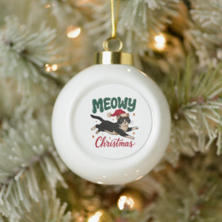 Kerstmis Tuxedo Kat Springend Met Hoed Keramische Bal Ornament