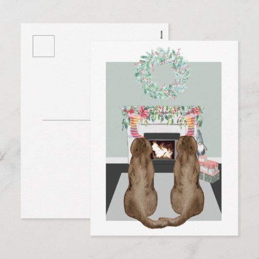 Kerstmis twee Chol Labrador Dogs Fireplace Scene Feestdagenkaart (Voorkant / Achterkant)