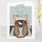 Kerstmis twee Chol Labrador Dogs Fireplace Scene Kaart (Gele Bloem)