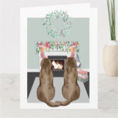 Kerstmis twee Chol Labrador Dogs Fireplace Scene Kaart (Voorkant)