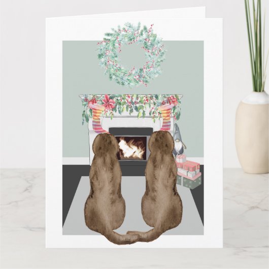 Kerstmis twee Chol Labrador Dogs Fireplace Scene Kaart (Voorkant)