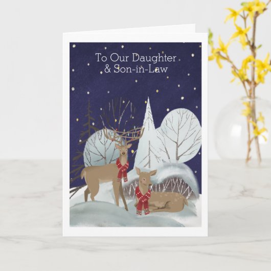 Kerstmis twee deer sneeuwscène op maat kaart (Gele Bloem)