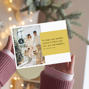 Kerstmis Twee Foto Familie   Gele Gelukkige Feestd Briefkaart