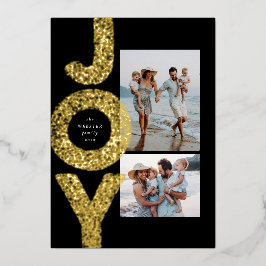 Kerstmis twee foto gespikkeld goud zwart modern folie feestdagenkaart