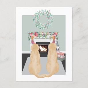 Kerstmis twee gele labrador Dogs Fireplace Scene Feestdagenkaart