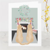 Kerstmis twee gele labrador Dogs Fireplace Scene Kaart (Gele Bloem)