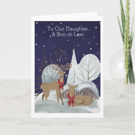 Kerstmis Twee Herten Sneeuw Scene Gepersonaliseerd Kaart (Voorkant)