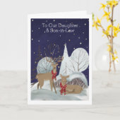 Kerstmis Twee Herten Sneeuw Scene Gepersonaliseerd Kaart (Gele Bloem)