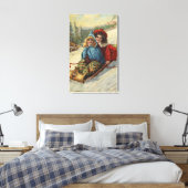 Kerstmis, twee kleine meisjes die slapen canvas afdruk (Insitu (Slaapkamer))