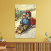 Kerstmis, twee kleine meisjes die slapen canvas afdruk (Insitu (Woonkamer))