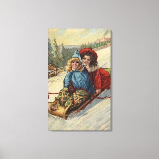 Kerstmis, twee kleine meisjes die slapen canvas afdruk (Voorkant)