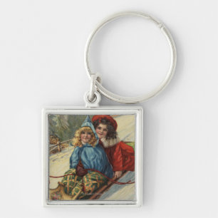 Kerstmis, twee kleine meisjes die slapen sleutelhanger