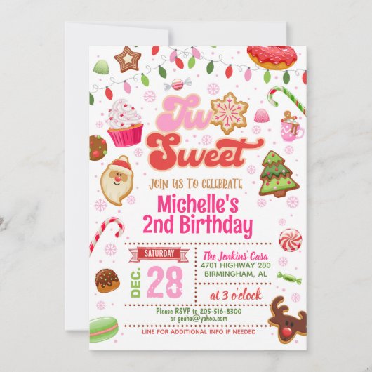 Kerstmis twee lieve verjaardag uitnodiging - Meisj (Voorkant)