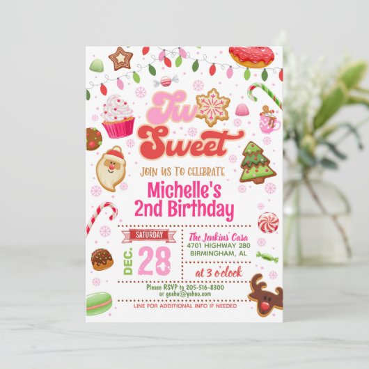 Kerstmis twee lieve verjaardag uitnodiging - Meisj (Staand voorkant)