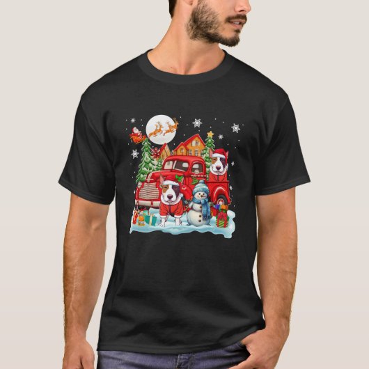 Kerstmis twee Santa Bull Terriers op pick-up truck T-shirt (Voorkant)