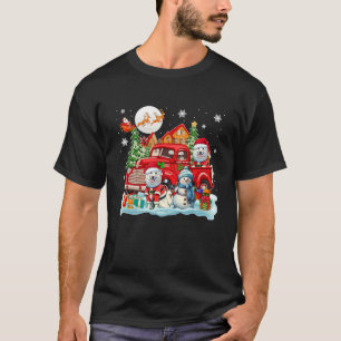 Kerstmis twee Santa Samoyeds op pick-up vrachtwage T-shirt