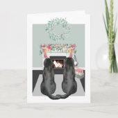 Kerstmis twee zwarte labrador Honden Fireplace Sce Feestdagen Kaart (Voorkant)