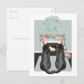 Kerstmis twee zwarte labrador Honden Fireplace Sce Feestdagenkaart (Voorkant / Achterkant)