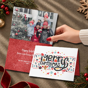 Kerstmis typografie gevouwen foto feestdagen kaart