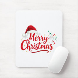 Kerstmis typografie met Santa-hoed en sneeuw Muismat