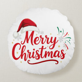 Kerstmis typografie met Santa-hoed en sneeuw Rond Kussen