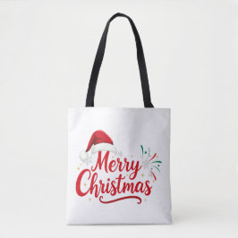 Kerstmis typografie met Santa-hoed en sneeuw Tote Bag