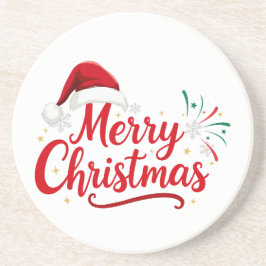 Kerstmis typografie met Santa-hoed en sneeuw Zandsteen Onderzetter
