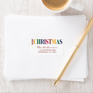 Kerstmis Typografie Regenboog Etiket