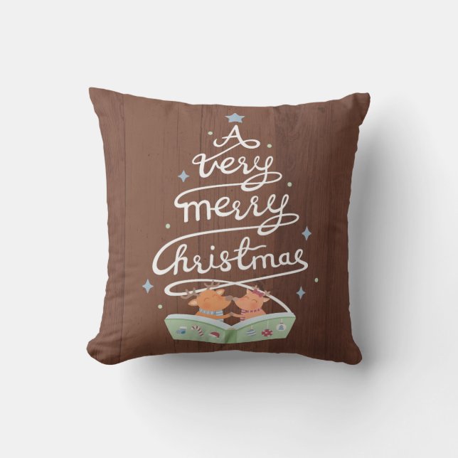 Kerstmis typografie rendieren werpkussen kussen (Voorkant)
