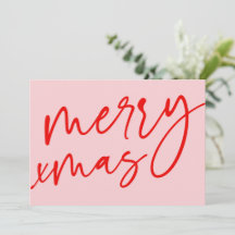 Kerstmis typografie rood & roze kerstkaart