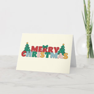 Kerstmis typografie versierde dennenboom feestdagen kaart