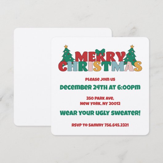 Kerstmis typografie versierde dennenboom kaart (Voorkant / Achterkant)