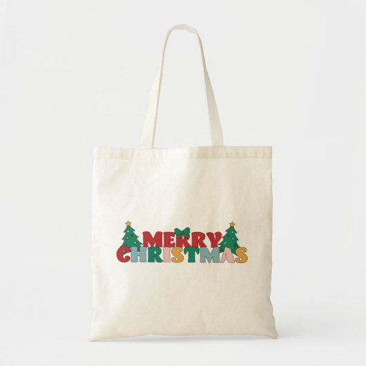 Kerstmis typografie versierde dennenboom tote bag (Voorkant)