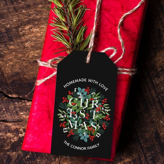 KERSTMIS Typografie Zelfgemaakt met Liefde Cadeaulabel
